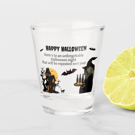 Editable Halloween Glass: ‘Happy Halloween" Schnapsglas (Vorderseite)