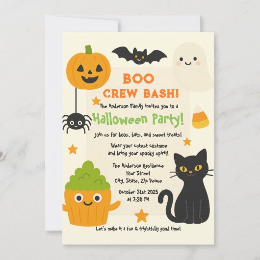 Editable Halloween - Little Monster Bash - Einladung (Vorderseite)