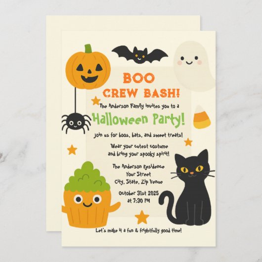 Editable Halloween - Little Monster Bash - Einladung (Vorne/Hinten)