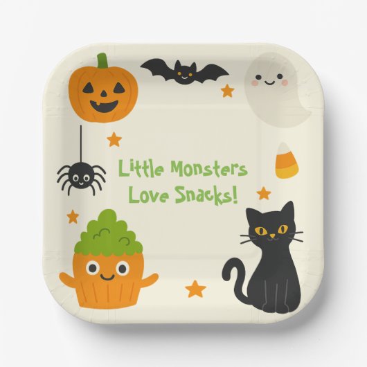 Editable Halloween - Little Monster Bash - Pappteller (Vorderseite)