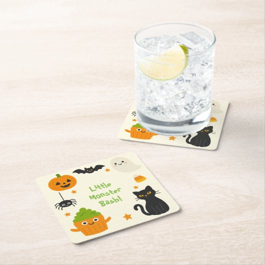 Editable Halloween - Little Monster Bash - Rechteckiger Pappuntersetzer (Vor Ort)