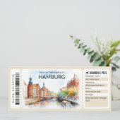 Editable Hamburg Boarding Pass Flugzeug Ticket Einladung (Stehend Vorderseite)