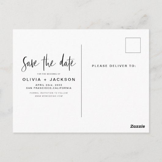 Editable Hand Letted White Save the Date Foto Postkarte (Rückseite)