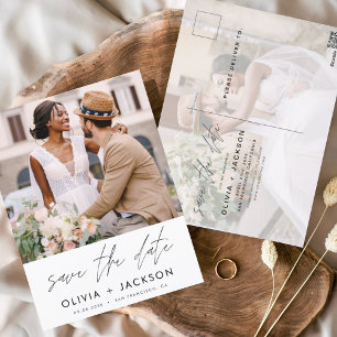 Editable Hand Letted White Save the Date Foto Postkarte