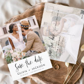 Editable Hand Letted White Save the Date Foto Postkarte