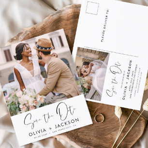 Editable Hand Letted White Save the Date Foto Postkarte