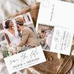 Editable Hand Letted White Save the Date Foto Postkarte<br><div class="desc">Modernes und elegantes Foto Save the Date Hochzeitskarte. Die Save the Date einladende Einladungskarte beinhaltet die Schrift "White Hand Lettered" und das schlichte und schlichte Design auf weißem Hintergrund,  mit dem Sie Ihre individuelle Verlobung Fotografie hinzufügen können.</div>