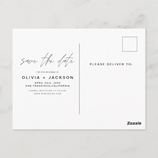 Editable Hand Letted White Save the Date Foto Postkarte (Rückseite)