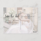 Editable Hand Letted White Save the Date Foto Postkarte (Rückseite)