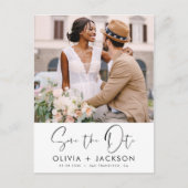 Editable Hand Letted White Save the Date Foto Postkarte (Vorderseite)