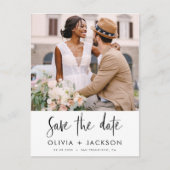 Editable Hand Letted White Save the Date Foto Postkarte (Vorderseite)