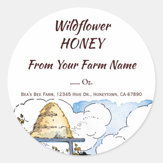 Editable Happy Beehive Rustic Honey Runder Aufkleber (Vorderseite)