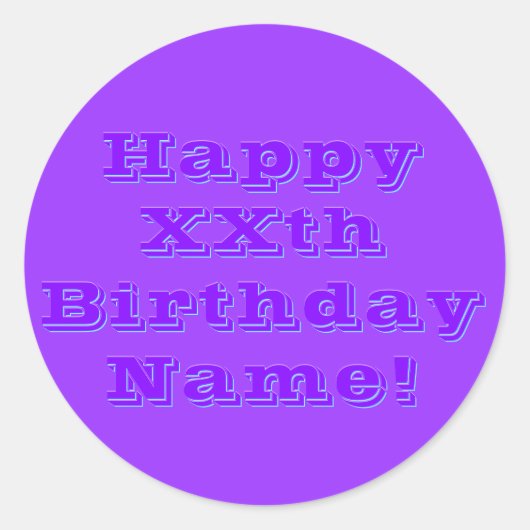 Editable Happy Birthday Jeder Name oder Alter Runder Aufkleber (Vorderseite)
