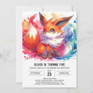 Editable Happy Fox Birthday Einladung