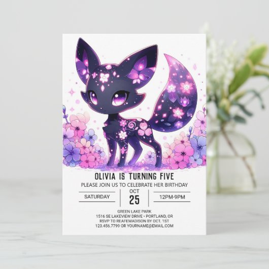 Editable Happy Fox Digital Geburtstag Einladung (Stehend Vorderseite)