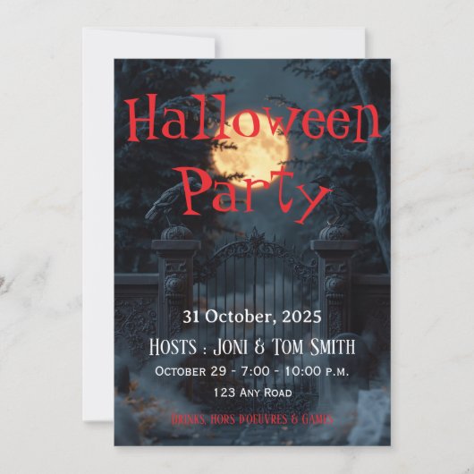 Editable Haunted Gate Halloween Party Invitation Einladung (Vorderseite)