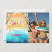 Editable Hawaiian Birthday Kids Foto Einladung (Vorderseite)