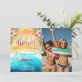 Editable Hawaiian Birthday Kids Foto Einladung (Stehend Vorderseite)