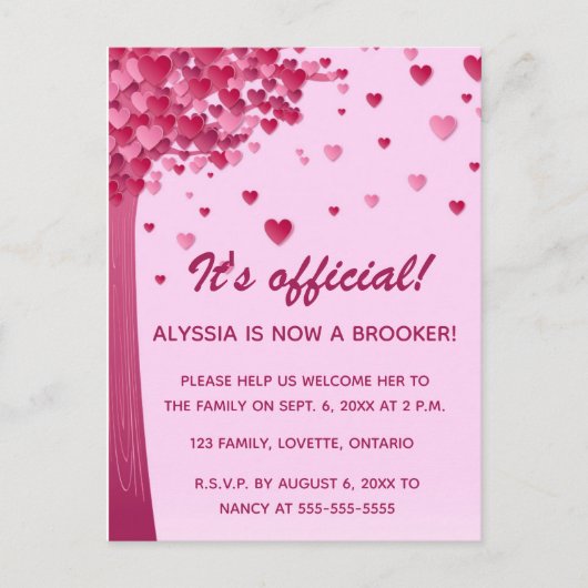 Editable Heart Tree Adoption Celebration Einladungspostkarte (Vorderseite)