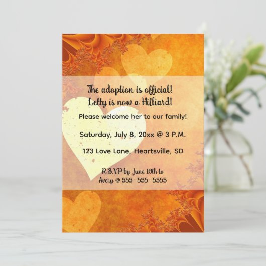 Editable Hearts and Liebe Adoption Einladung (Stehend Vorderseite)