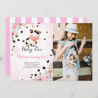 Editable Heilige Kuh Geburtstag Foto Einladung