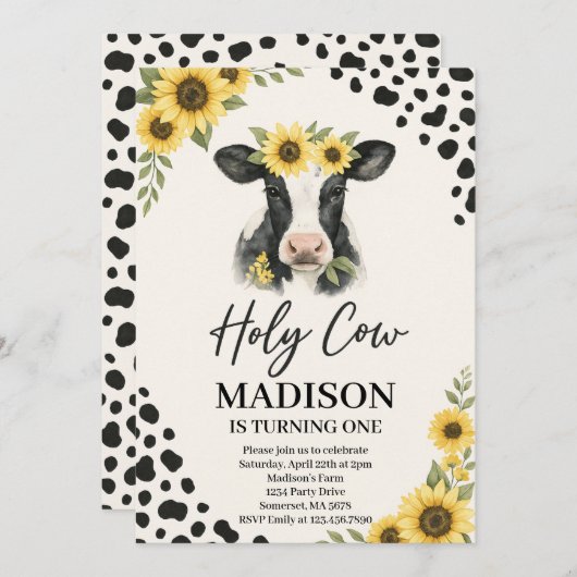 Editable Heilige Kuh zum Geburtstag Einladung (Vorne/Hinten)