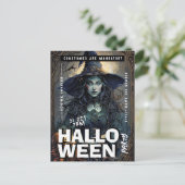 Editable Hexe Halloween-Party Einladung Postkarte (Stehend Vorderseite)