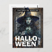 Editable Hexe Halloween-Party Einladung Postkarte (Vorne/Hinten)