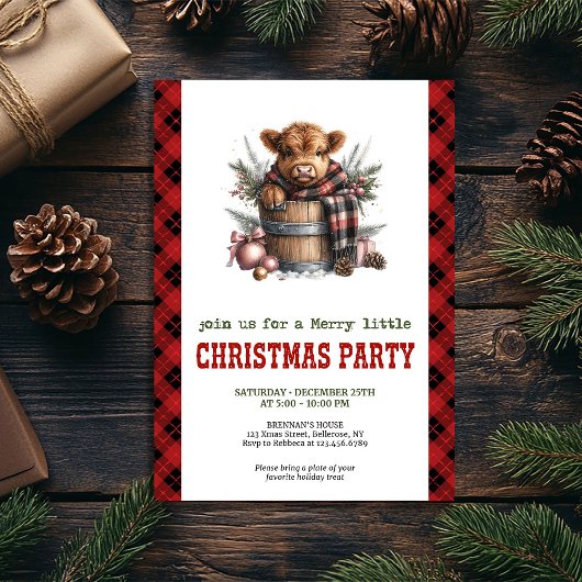 Editable highland cow Christmas celebration card Einladung
