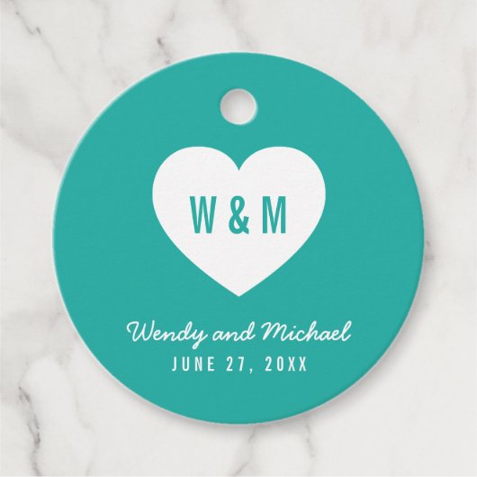 Editable Hintergrundfarbe Monogram Heart Wedding Geschenkanhänger (Vorderseite)