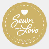 EDITABLE Hintergrundfarbe Stilvoll genäht mit Lieb Runder Aufkleber (Vorderseite)