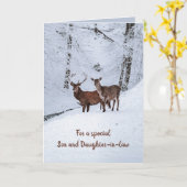 Editable Hirsche im Winter Weihnachtsgrüße Karte (Gelbe Blume)