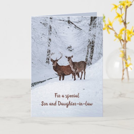 Editable Hirsche im Winter Weihnachtsgrüße Karte (Gelbe Blume)