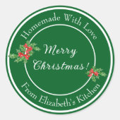 Editable Holiday Backgeschenk Grün Frohe Weihnacht Runder Aufkleber (Vorderseite)