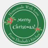 Editable Holiday Backgeschenk Grün Frohe Weihnacht Runder Aufkleber (Vorderseite)