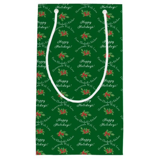 Editable Holiday Backgift Grün glückliche Ferien Kleine Geschenktüte (Vorderseite)