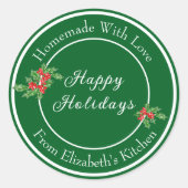 Editable Holiday Backgift Grün glückliche Ferien Runder Aufkleber (Vorderseite)