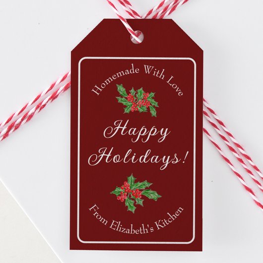 Editable Holiday Backgift Rotes Happy Holidays Geschenkanhänger