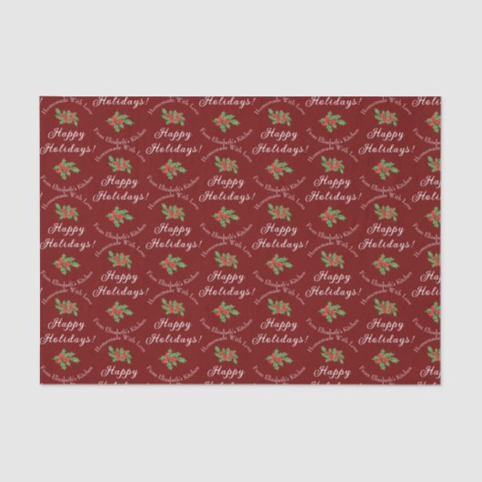 Editable Holiday Backgift Rotes Happy Holidays Seidenpapier (Vorderseite)