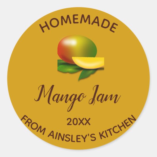 Editable Homemade Mango Jam Runder Aufkleber (Vorderseite)