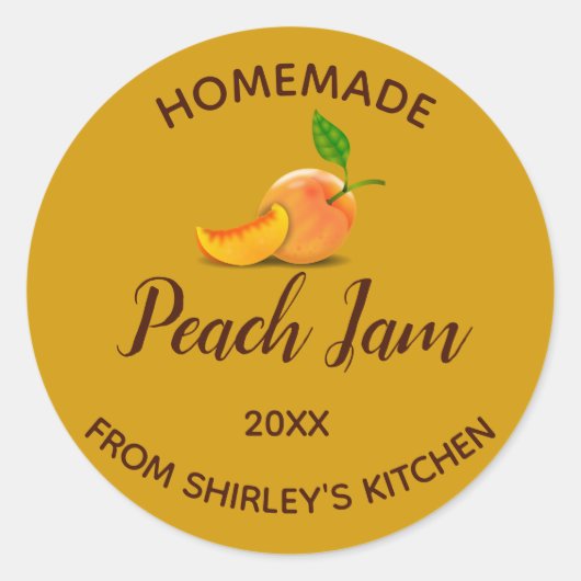 Editable Homemade Peach Jam Runder Aufkleber (Vorderseite)