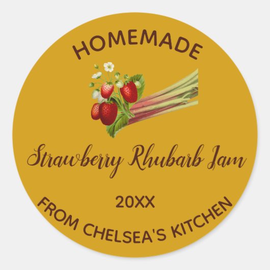Editable Homemade Strawberry Rhubarb Jam Runder Aufkleber (Vorderseite)