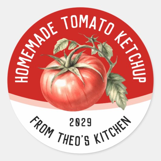 Editable Homemade Tomato Ketchup mit roten Tomaten Runder Aufkleber (Vorderseite)
