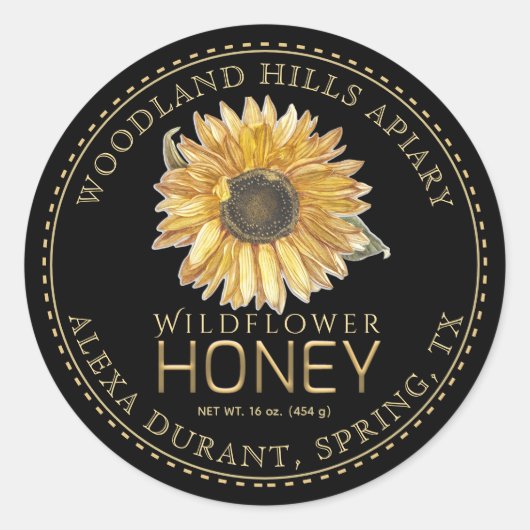 Editable Honey Jar Bee Sunflower Label Runder Aufkleber (Vorderseite)