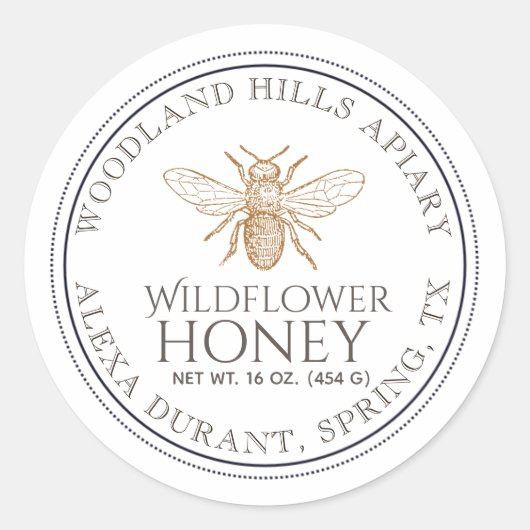 Editable Honey Jar Bee Wildblume Label Runder Aufkleber (Vorderseite)