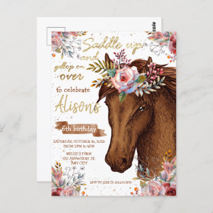 Editable Horse Cowgirl Geburtstagsparty Postkarte