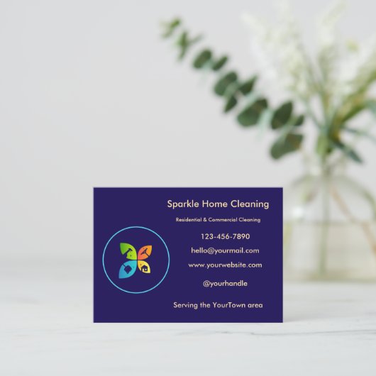 Editable House Cleaning Business Card  Visitenkarte (Stehend Vorderseite)