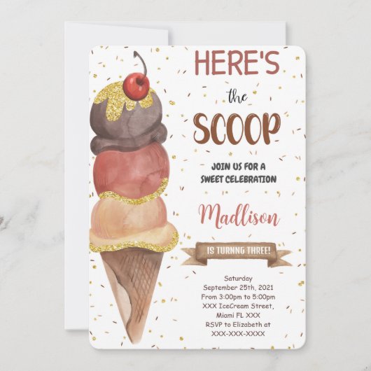 Editable Ice Cream Birthday Einladung (Vorderseite)