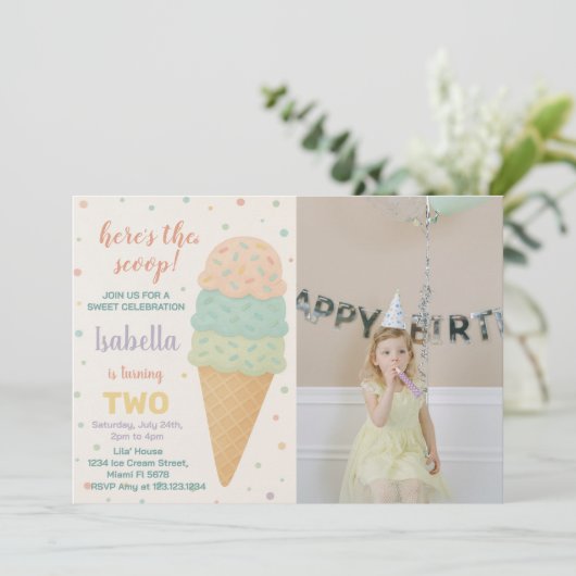 Editable Ice Cream Birthday Einladung (Stehend Vorderseite)