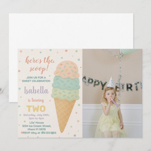 Editable Ice Cream Birthday Einladung (Vorne/Hinten)